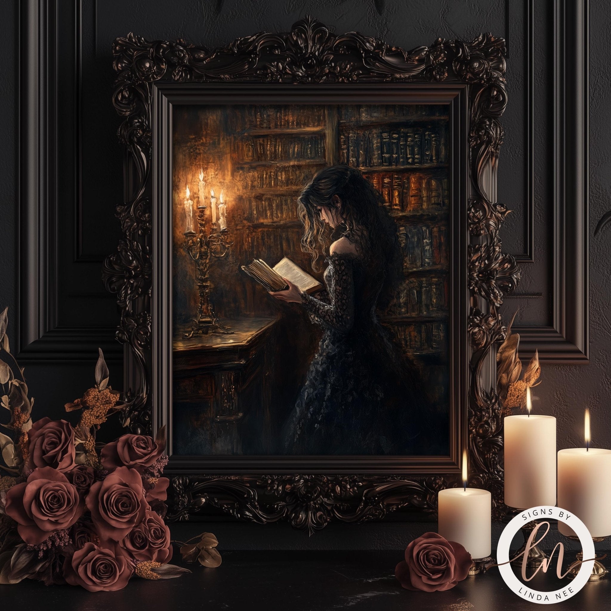 Victorian Woman Bookish Print – Dark Academia Art