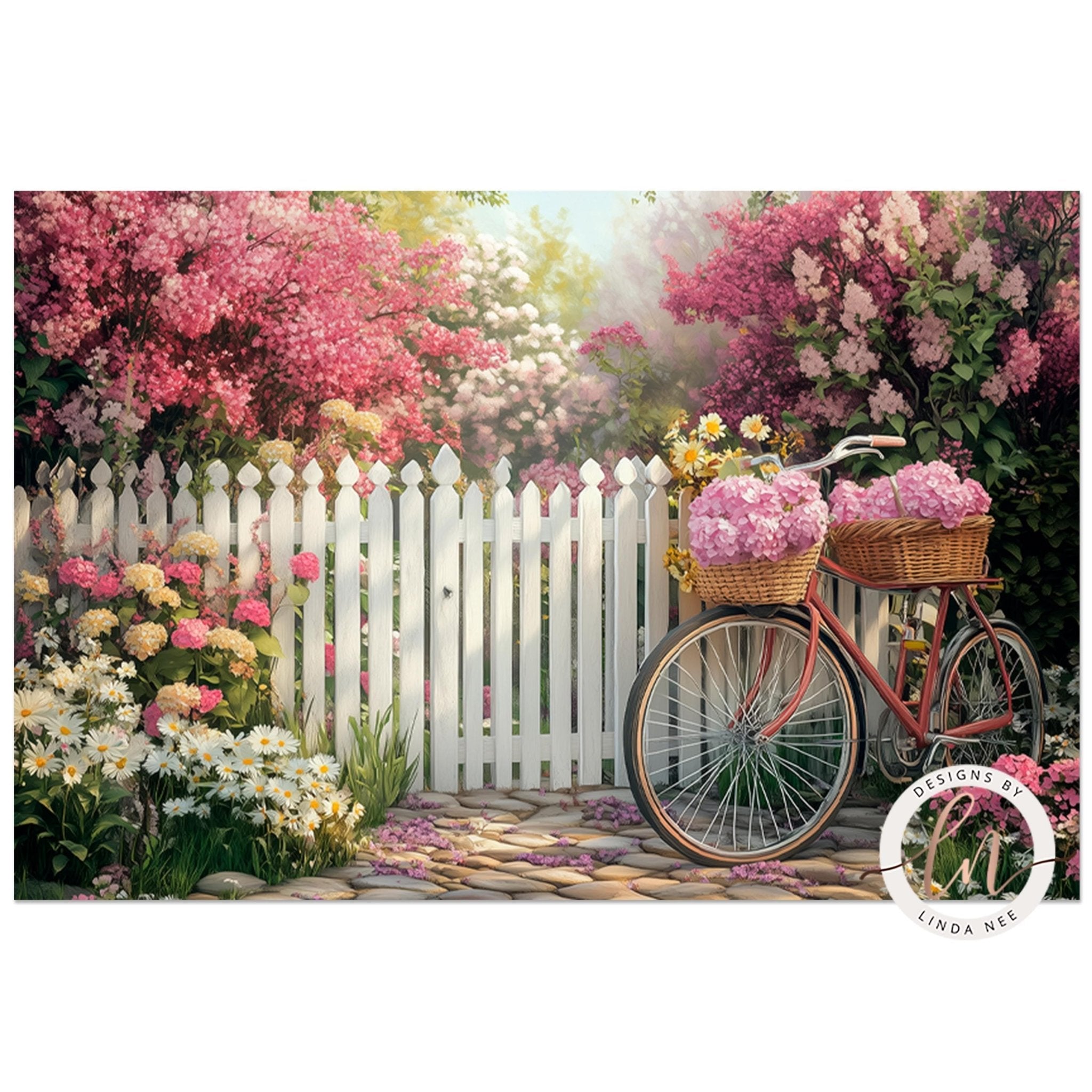 Vintage Bicycle Flower Print