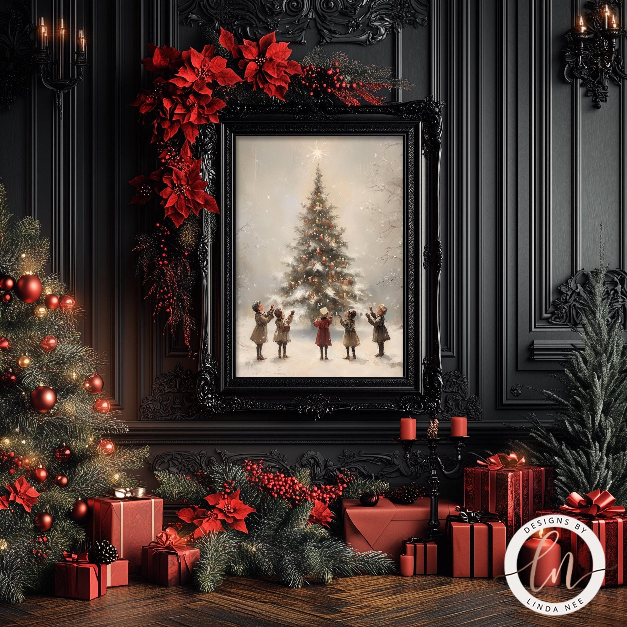 Vintage Christmas Tree Wall Art - Victorian Winter Decor