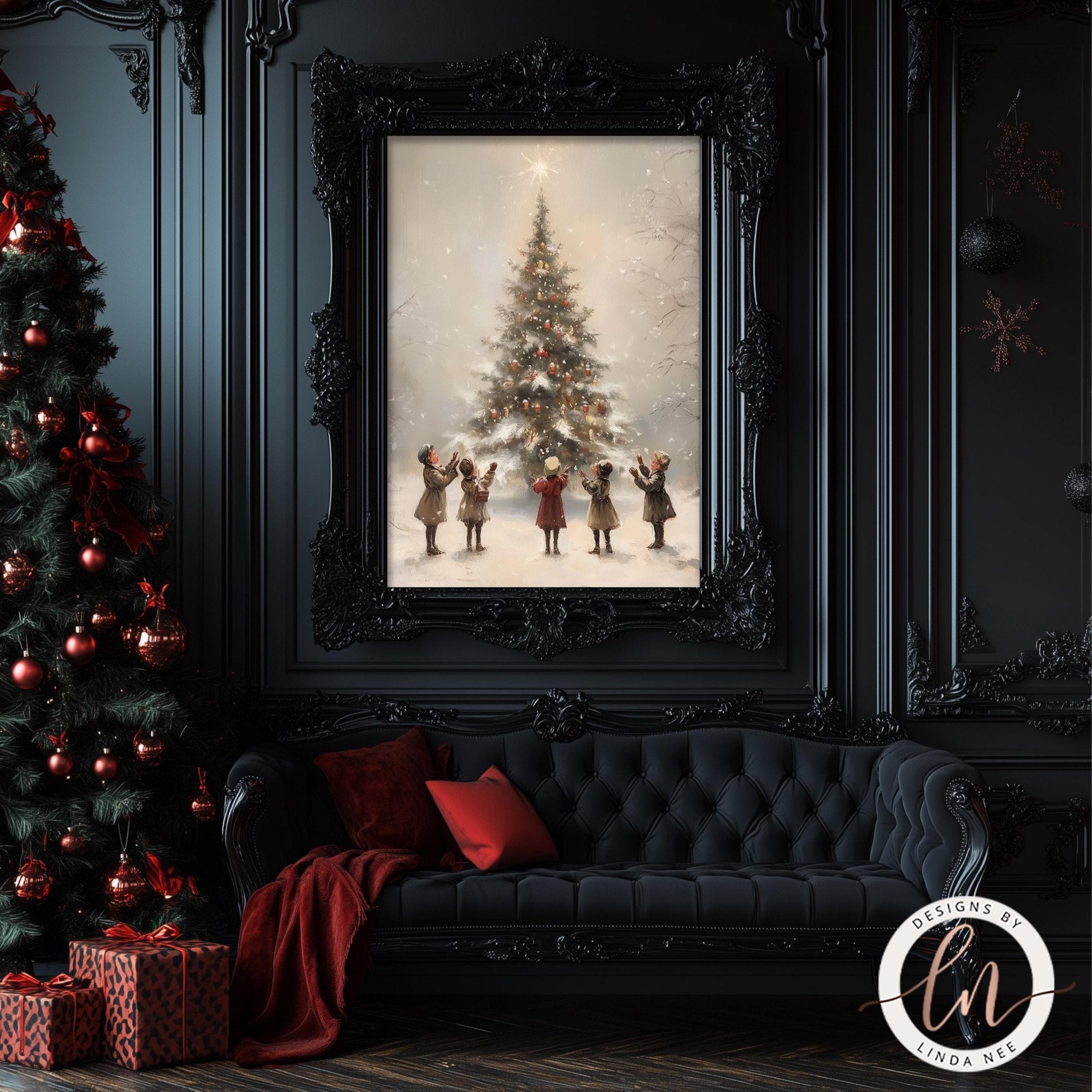 Vintage Christmas Tree Wall Art - Victorian Winter Decor