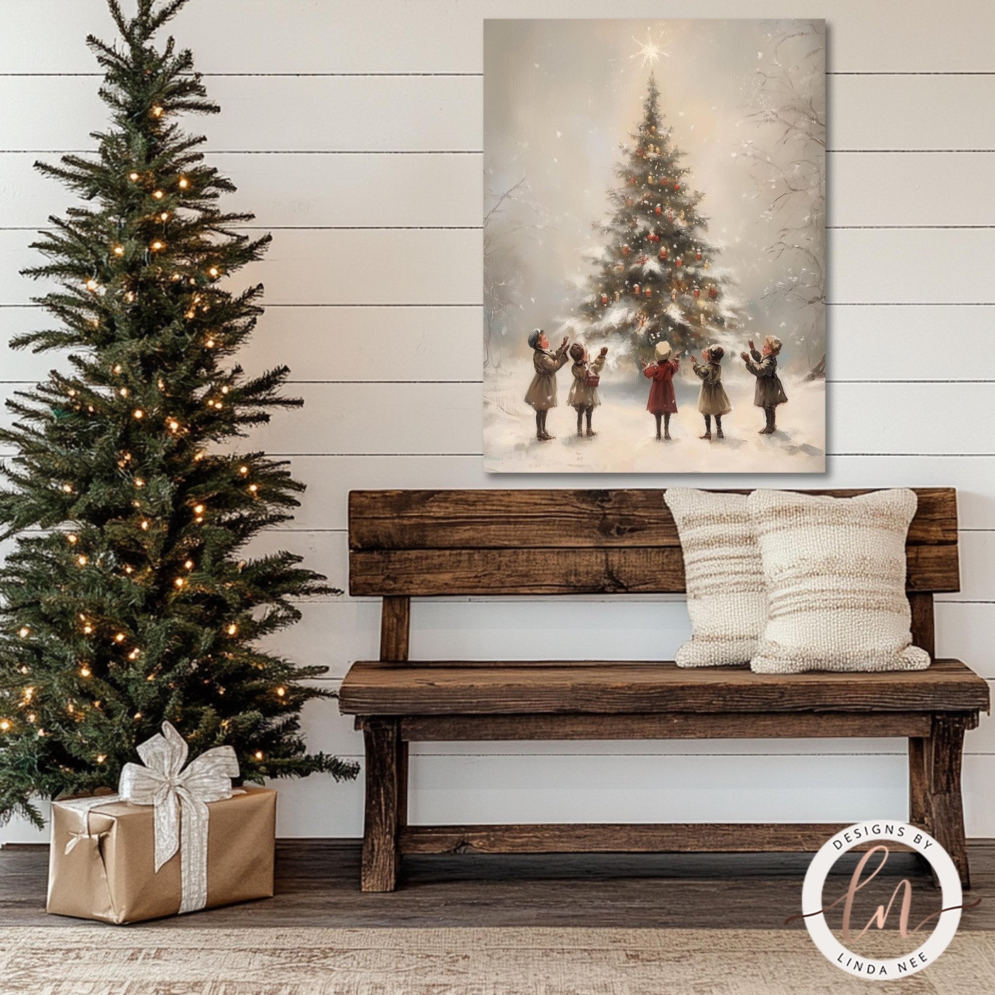 Vintage Christmas Tree Wall Art - Victorian Winter Decor