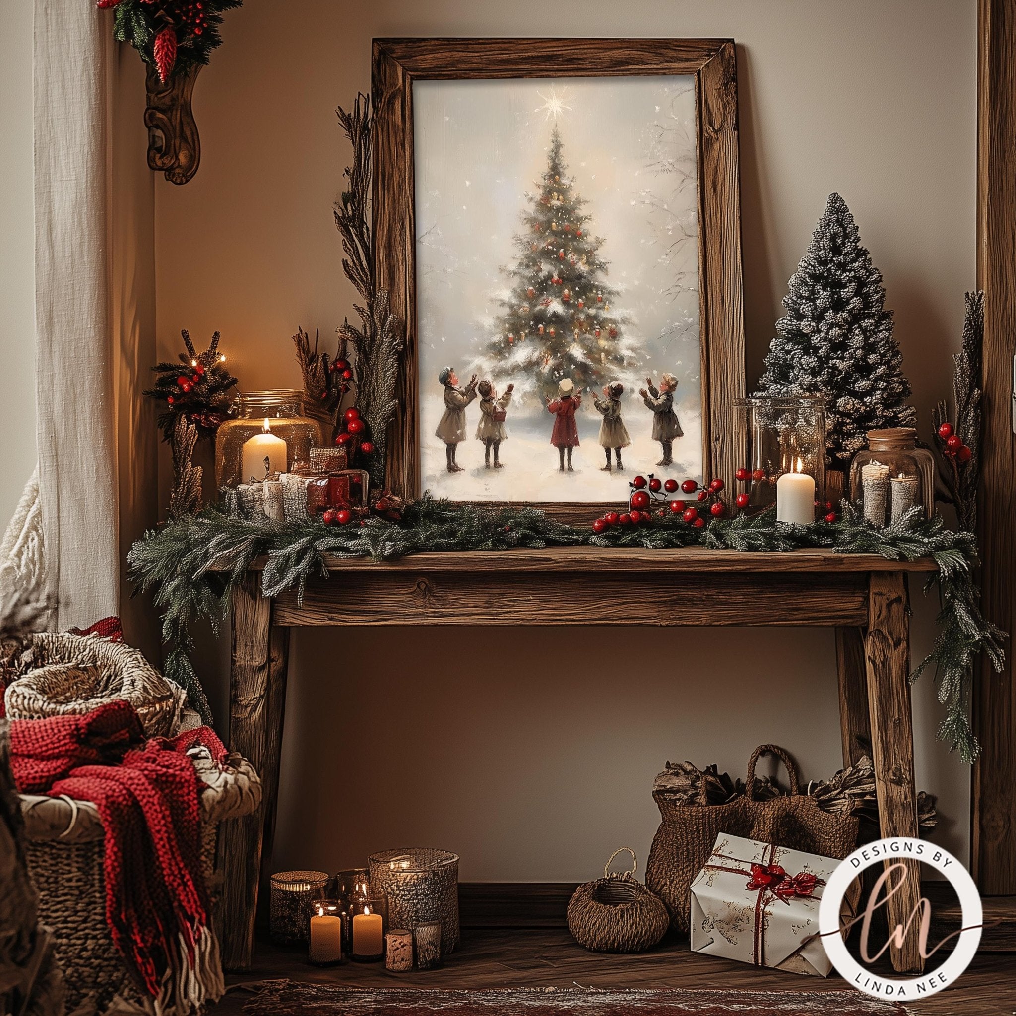 Vintage Christmas Tree Wall Art - Victorian Winter Decor
