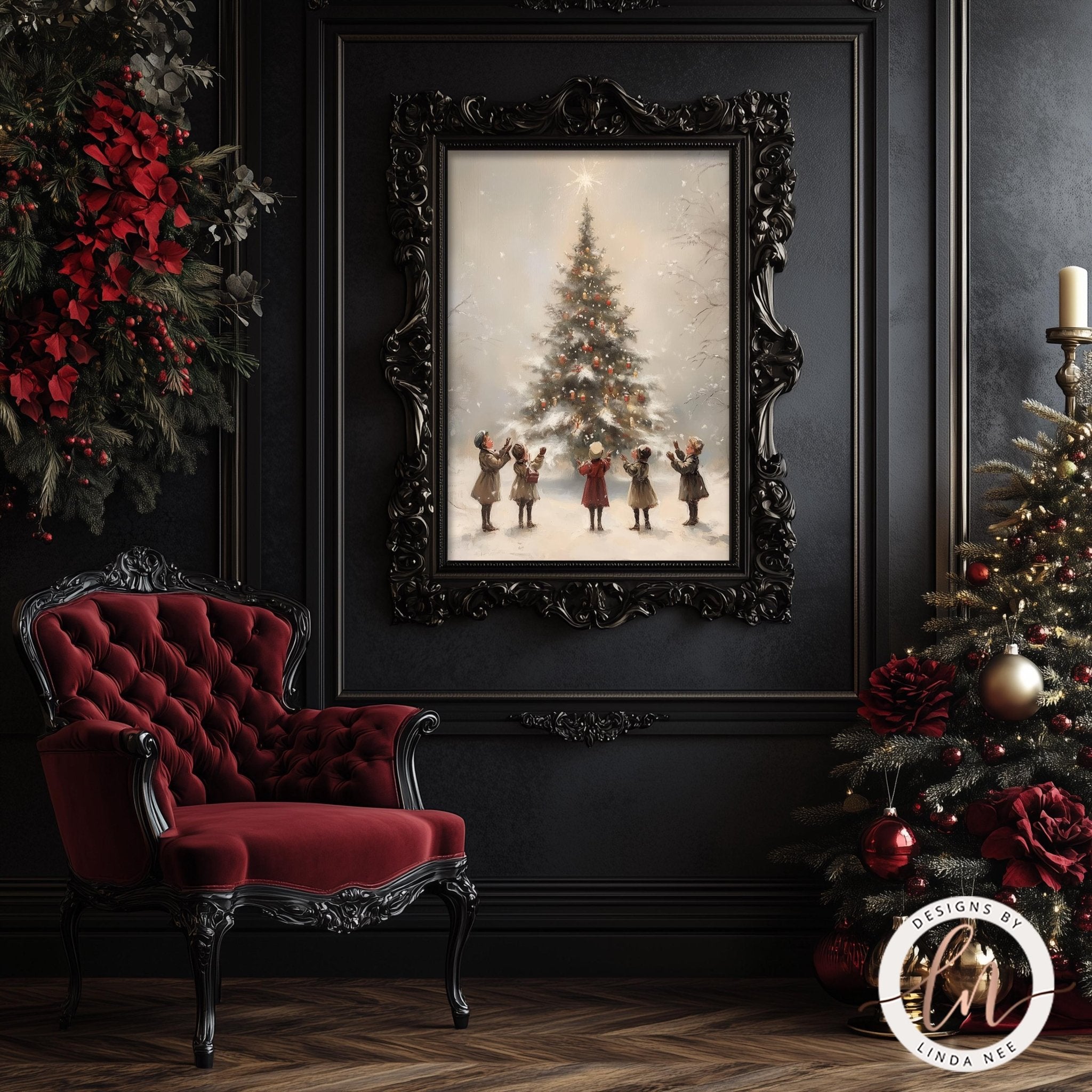 Vintage Christmas Tree Wall Art - Victorian Winter Decor