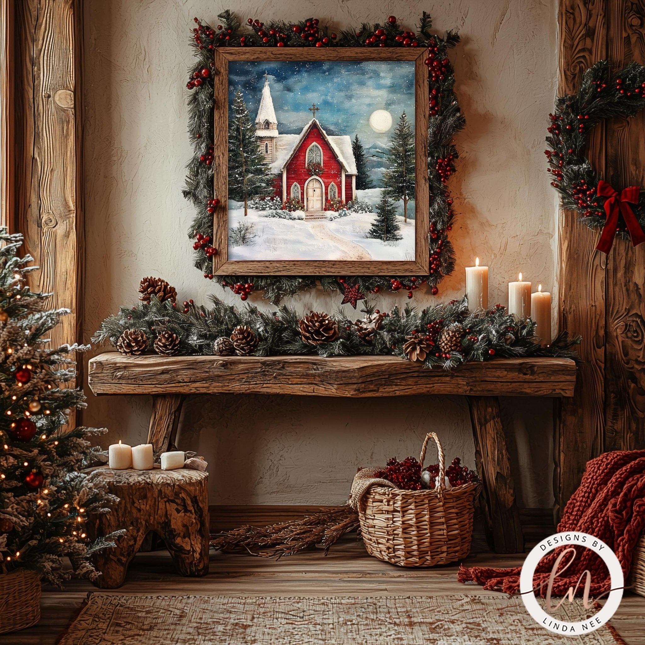 Vintage Church Winter Scene Metal Wall Art - Farmhouse Decor
