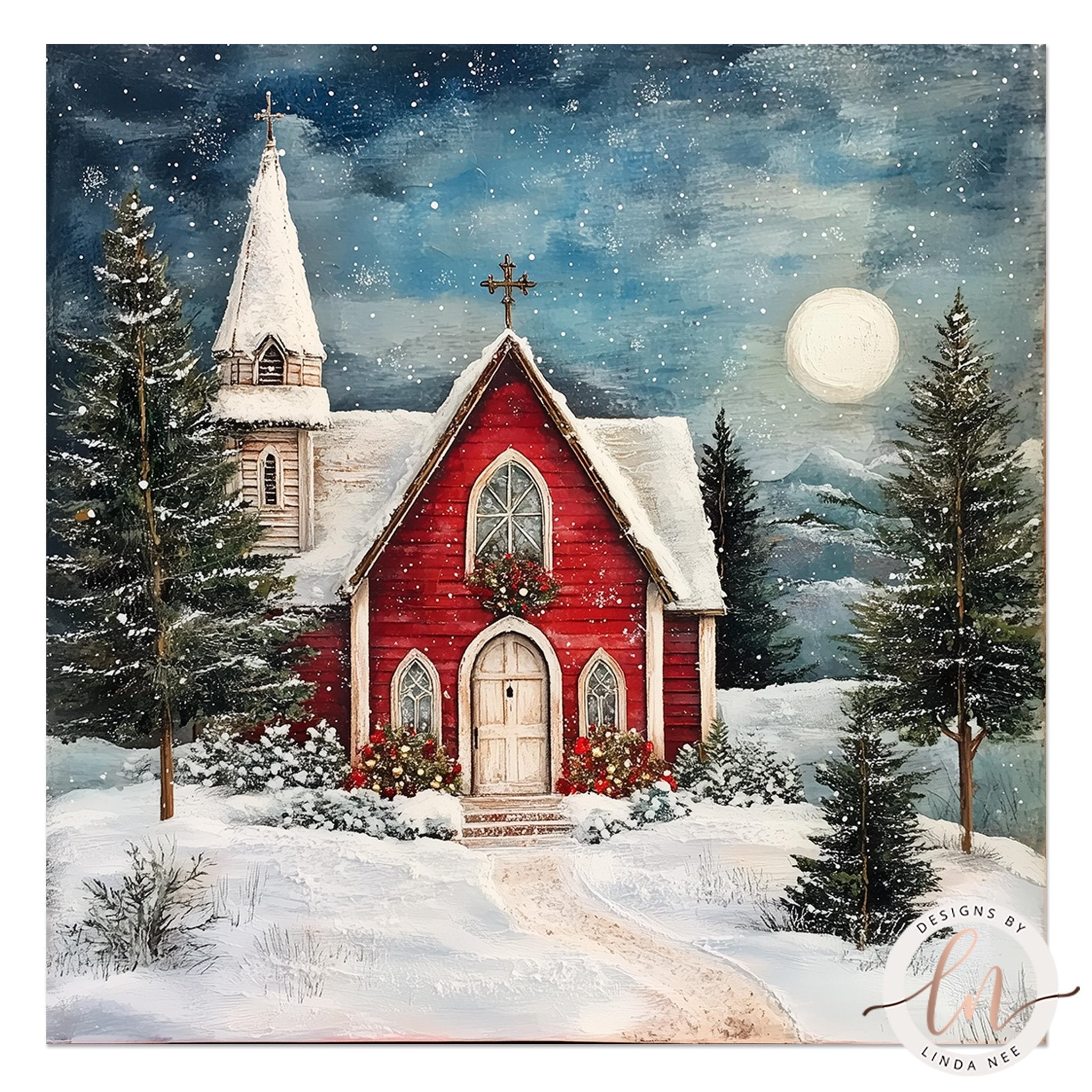 Vintage Church Winter Scene Metal Wall Art - Farmhouse Decor