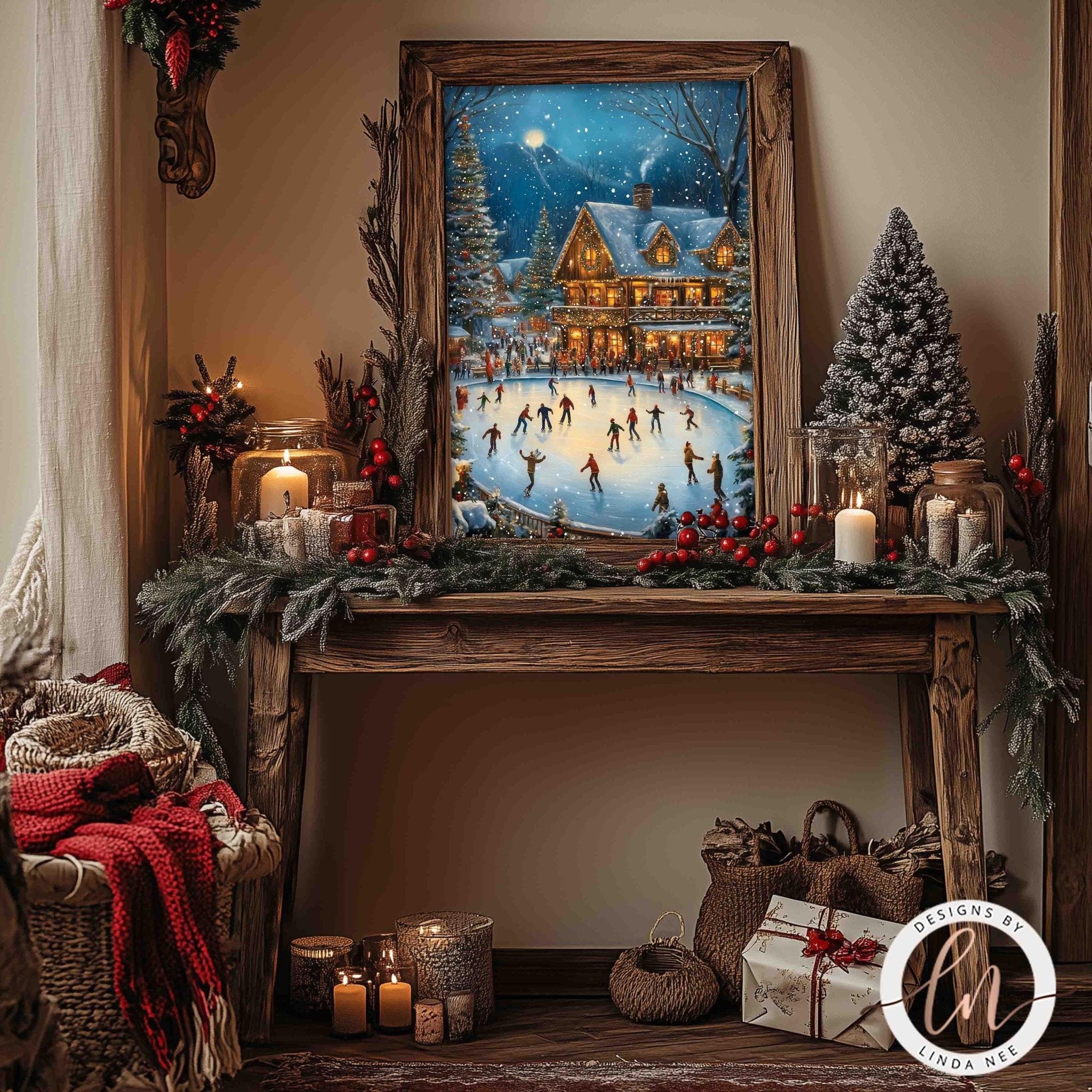 Vintage Farmhouse Skating Rink Wall Art - Christmas Decor