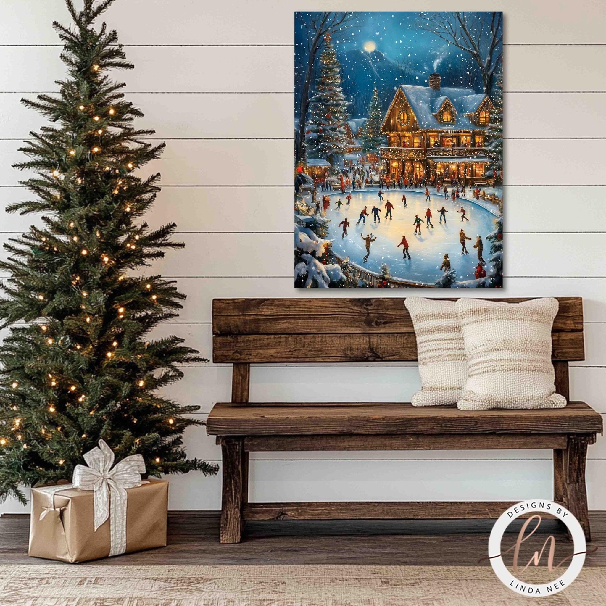 Vintage Farmhouse Skating Rink Wall Art - Christmas Decor