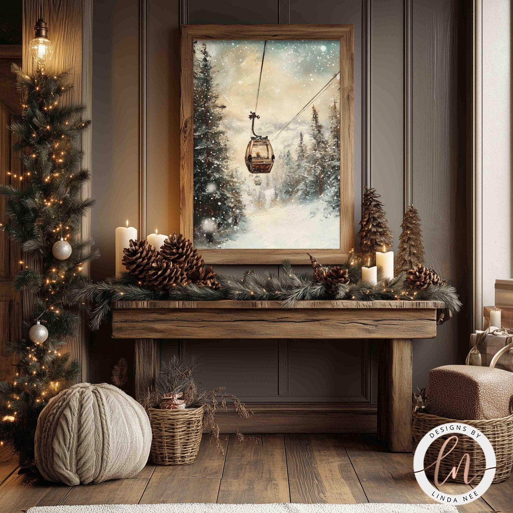 Vintage Gondola Ski Lift Wall Art - Winter Wonderland Decor