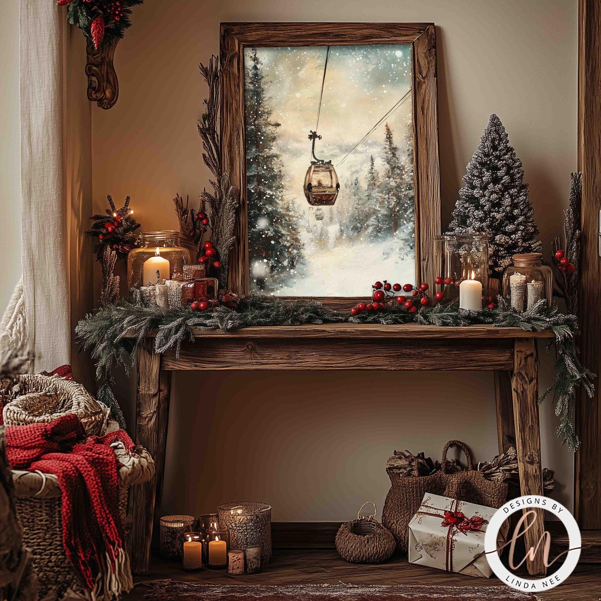 Vintage Gondola Ski Lift Wall Art - Winter Wonderland Decor