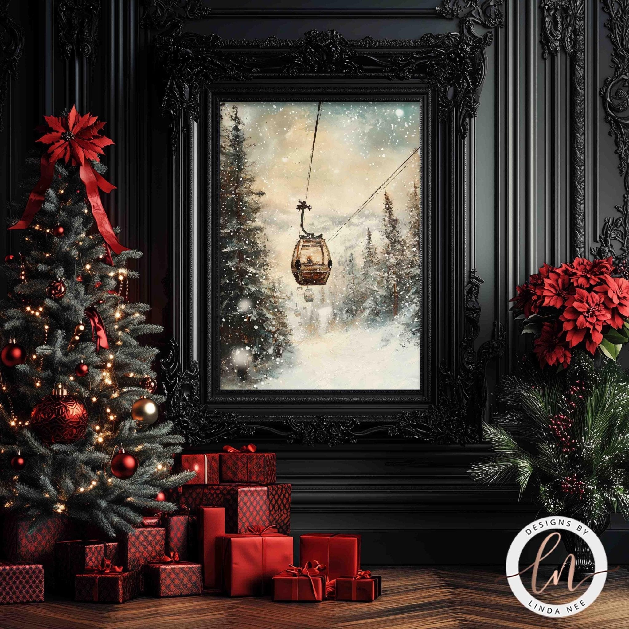 Vintage Gondola Ski Lift Wall Art - Winter Wonderland Decor