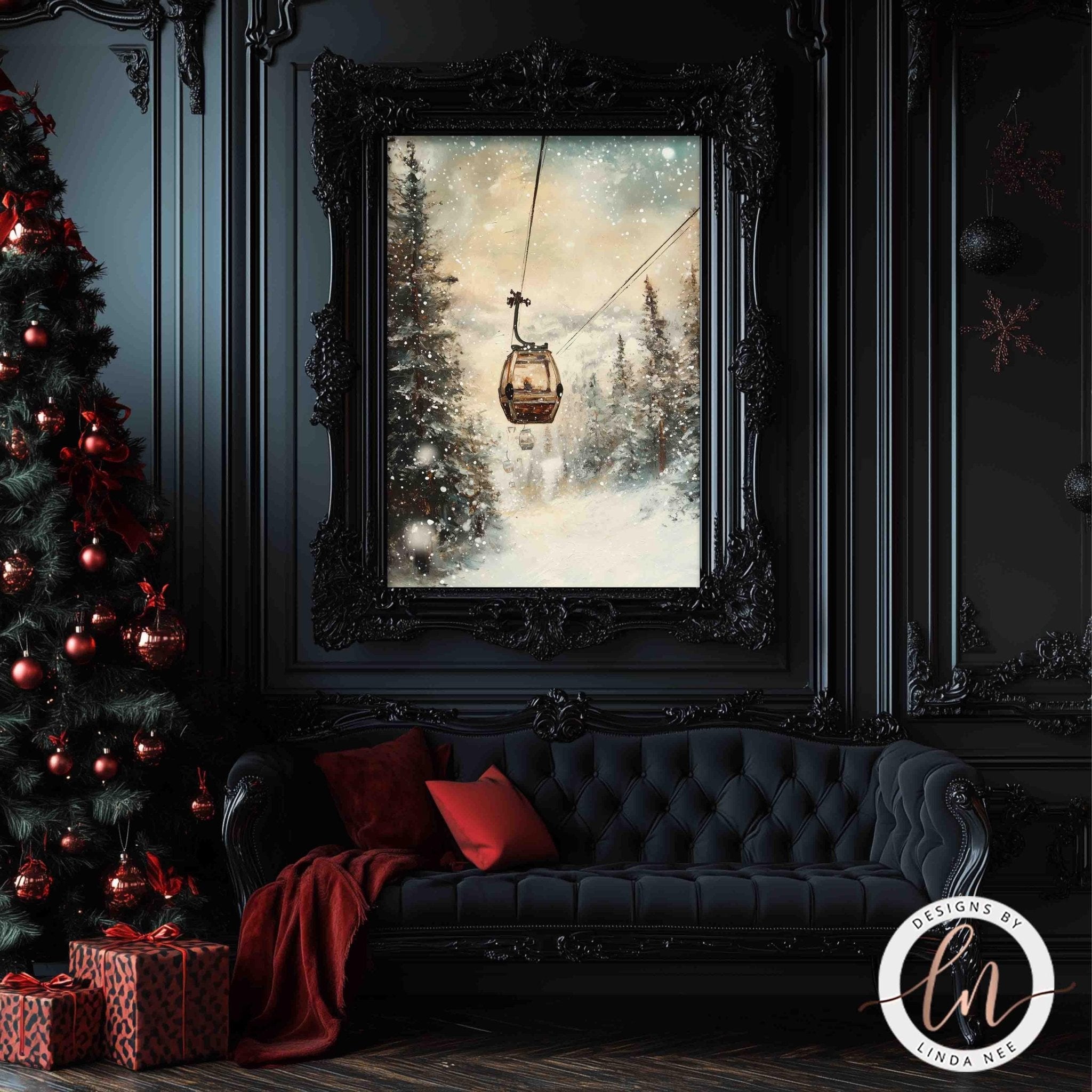 Vintage Gondola Ski Lift Wall Art - Winter Wonderland Decor