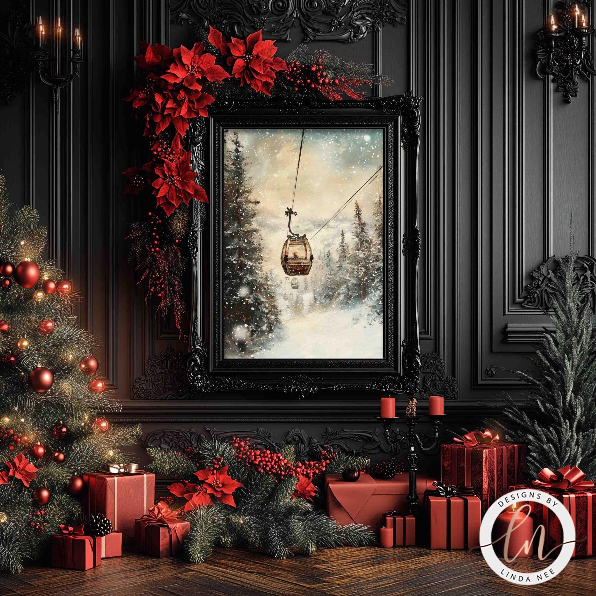 Vintage Gondola Ski Lift Wall Art - Winter Wonderland Decor