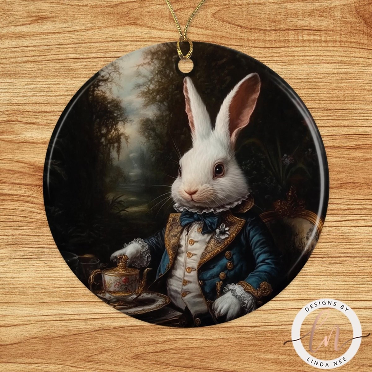 White Rabbit Victorian Wonderland ceramic Christmas ornament