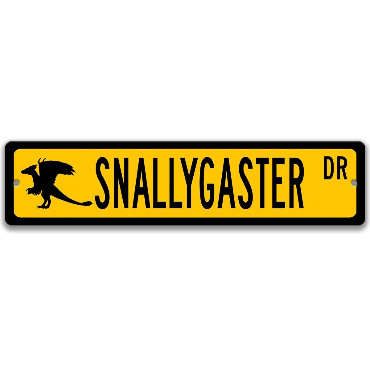 Yellow Snallygaster aluminum street name sign with black lettering