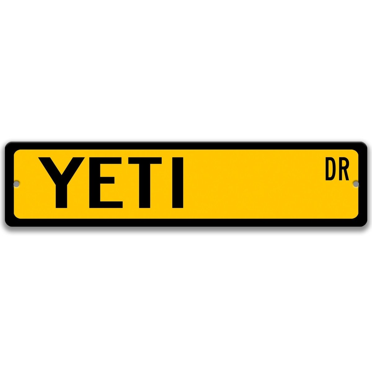Yellow Yeti aluminum street name sign with black lettering