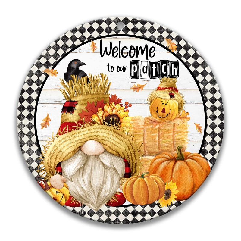 Welcome To Our Patch Scarecrow Gnome Wreath Sign
