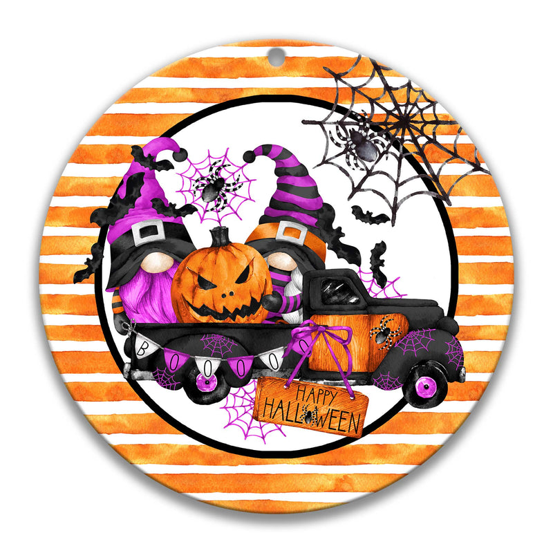Gnome Witch Boo Truck Wreath Sign