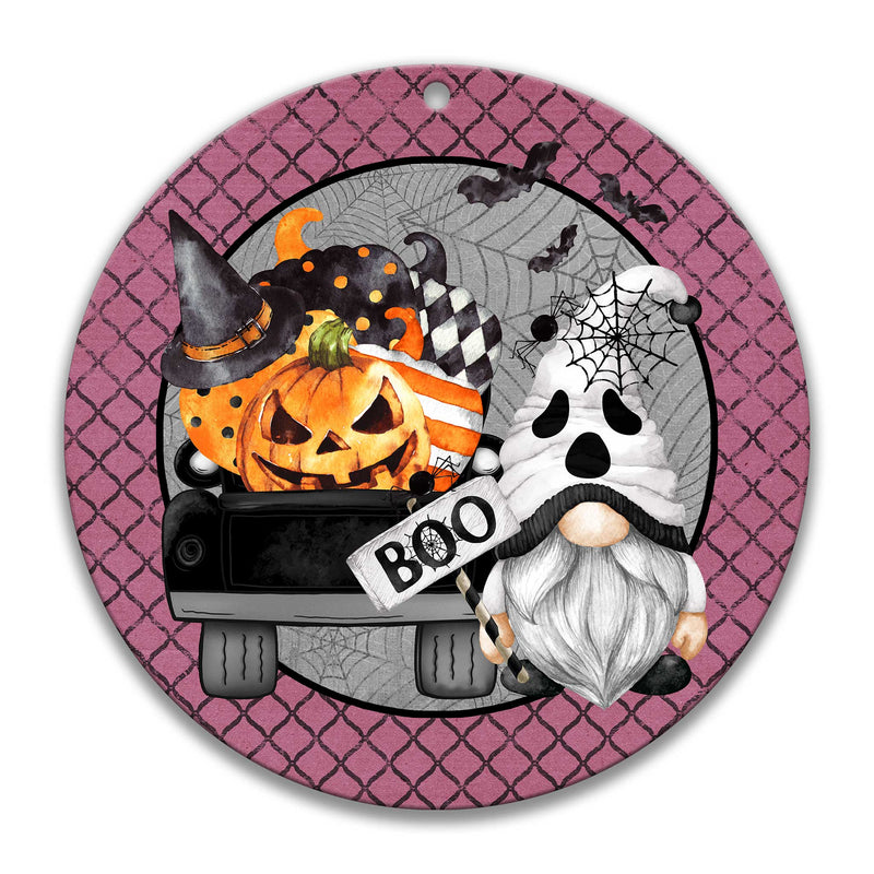 Gnome Ghost Boo Truck Wreath Sign