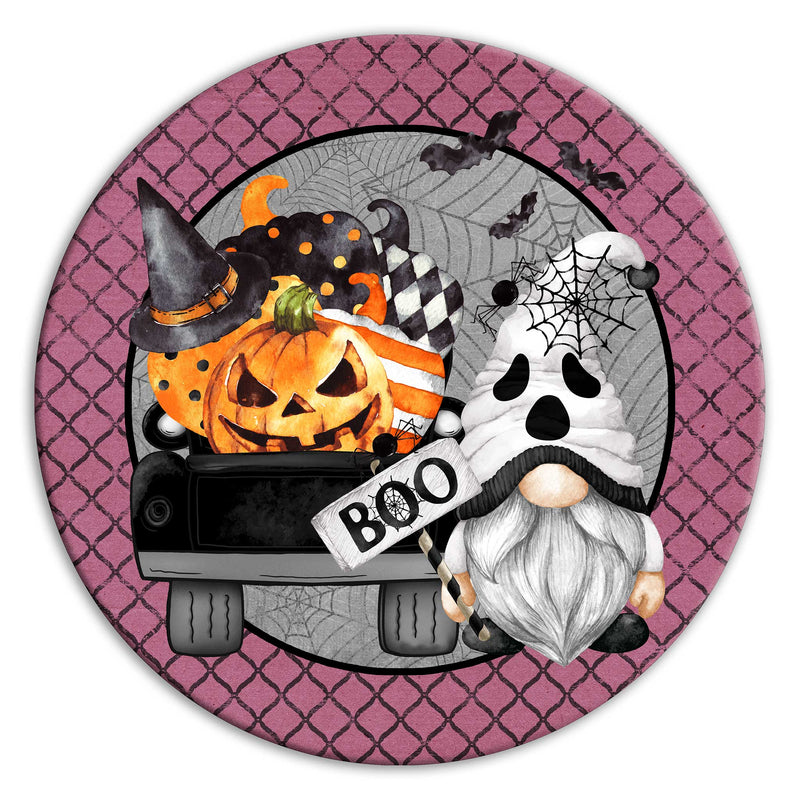 Gnome Ghost Boo Truck Wreath Sign