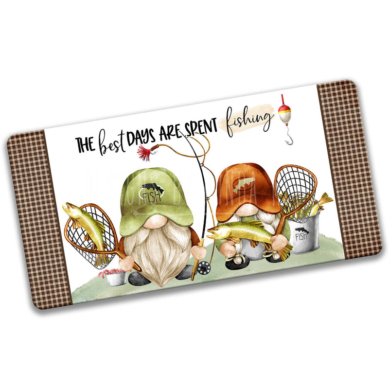 Fishing Gnome Couple Wreath 12x6 Sign