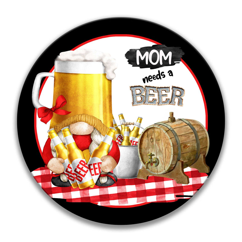 Mom Beer Gnome Wreath Sign