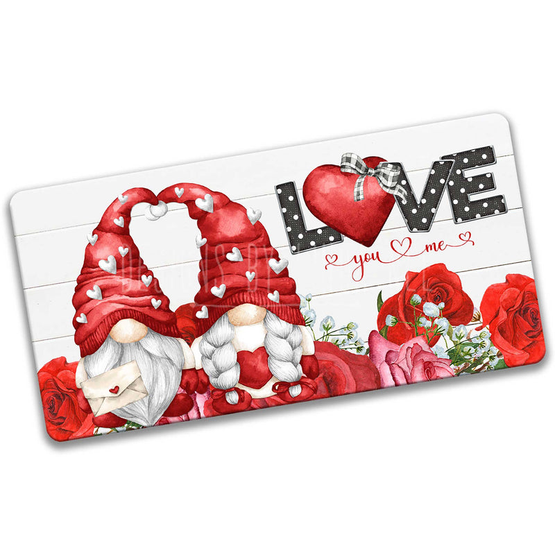 Love You & Me Gnome Couple Wreath 12x6 Sign