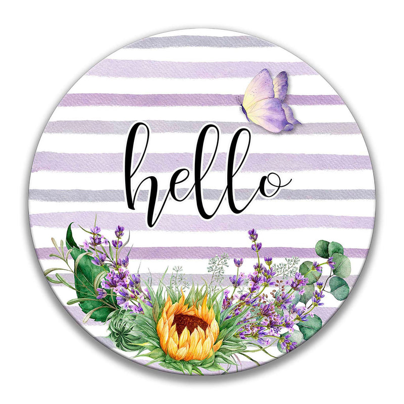 Hello Butterfly Purple Lavender and Sunflower Welcome Sign