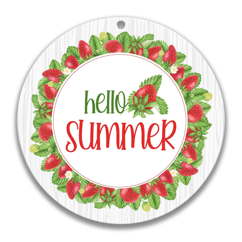 Hello Summer Strawberry Wreath Metal Wreath Sign