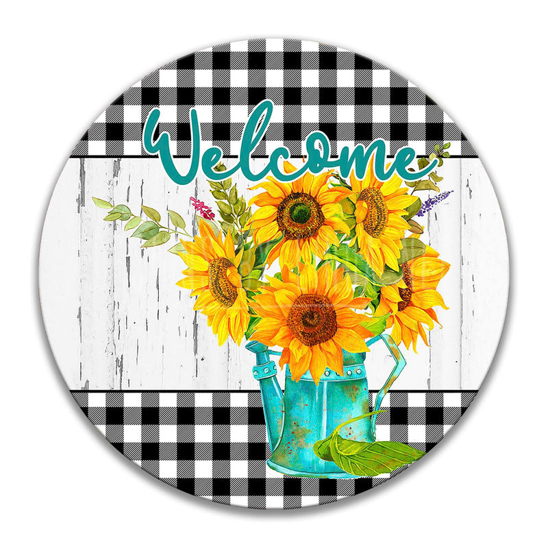 Sunflowers with Teal Watering Can Welcome Sign