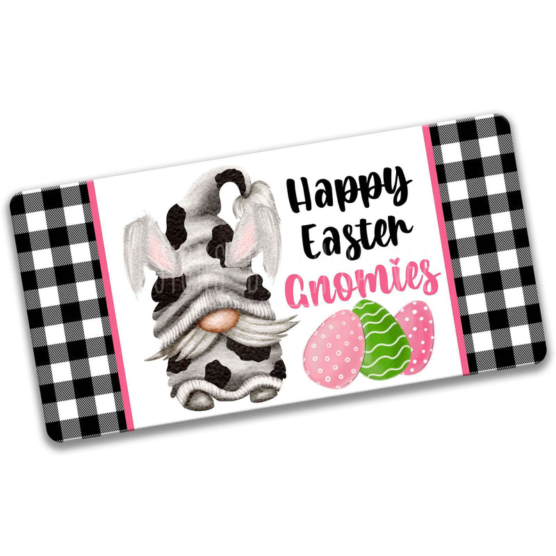 Cow Gnome Black Plaid Easter Sign