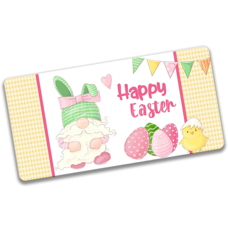 Gnome Easter Bunny in Green Hat Wreath 12x6 Sign