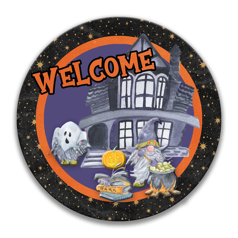 Welcome Lil Gnomes Haunted House Wreath Sign