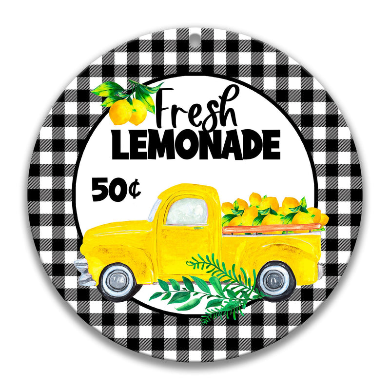 Lemon Yellow Pickup Truck Lemonade Wreath Sign