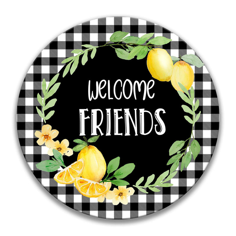 Welcome Lemon Wreath on Buffalo Plaid Wreath Sign