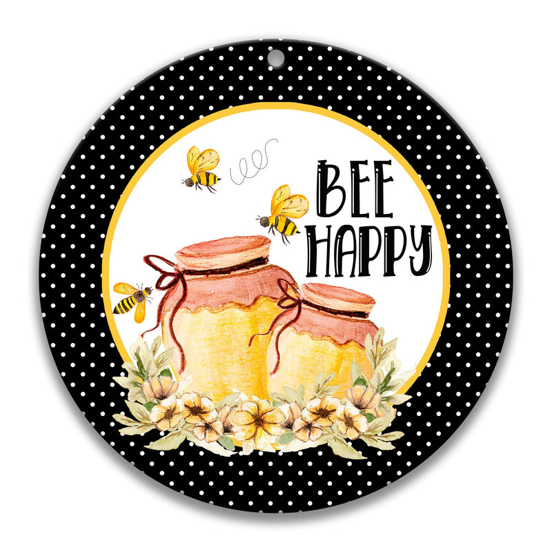 Three Bee Happy Honey Pot Wreath Sign