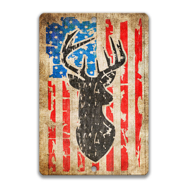 Deer Hunting Red White & Blue American Flag Sign 