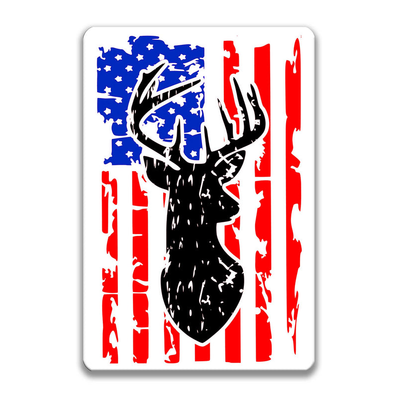 Deer Hunting Red White & Blue American Flag Sign 