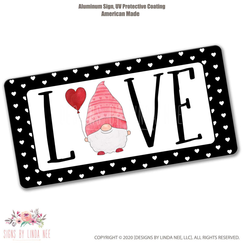 Gnome Love Hearts on Black Valentine Sign