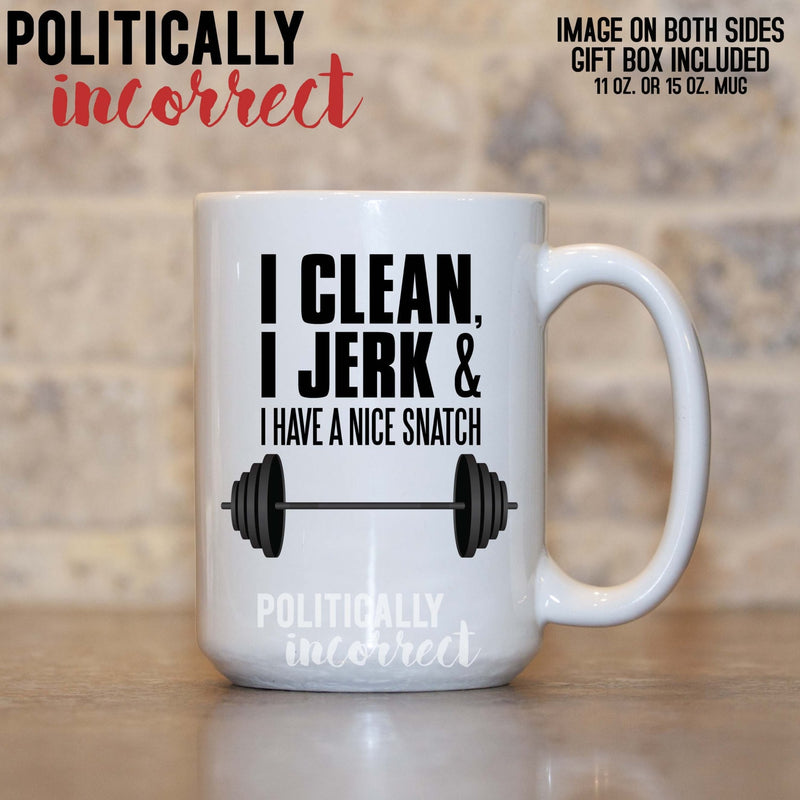 Clean Jerk Snatch Weightlifting Mug, Funny Weightlifting Gift, Crossfit Gift, Workout Coffee Mug, Bodybuilding Gift, Fitness Mug, Female PI2