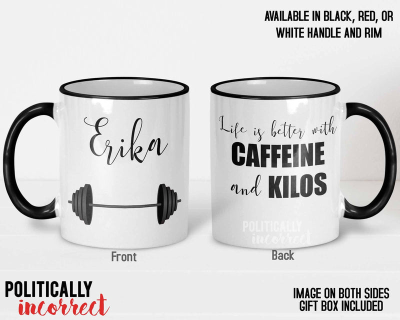 Caffeine and Kilos Weightlifting Mug, Funny Weightlifting Gift, PERSONALIZED Workout Coffee Mug, Bodybuilding Gift, Fitness Mug, CUSTOM PI6