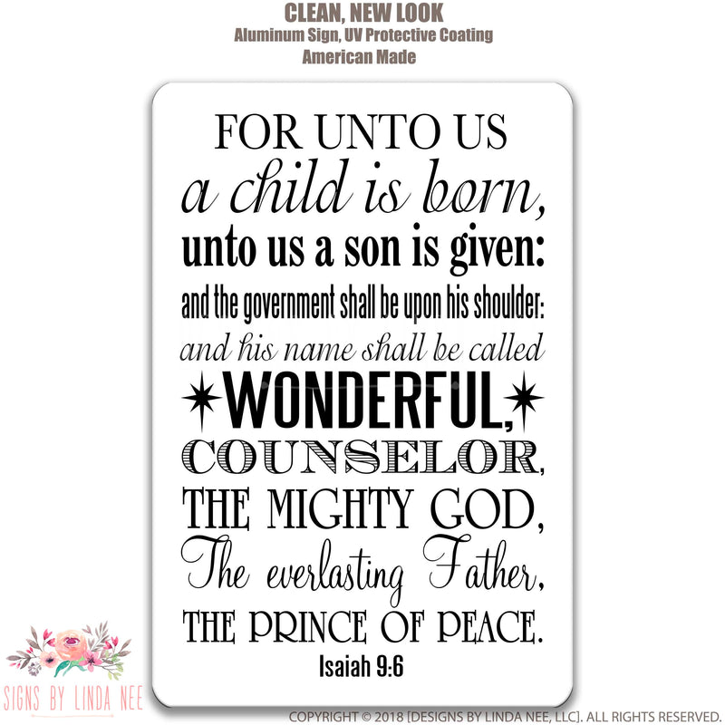 Isaiah 9:6 For Unto Us a Child is Born Sign Christmas Sign Christmas Decoration Religious Christmas Decor Christmas Mantel Jesus Sign SHO5