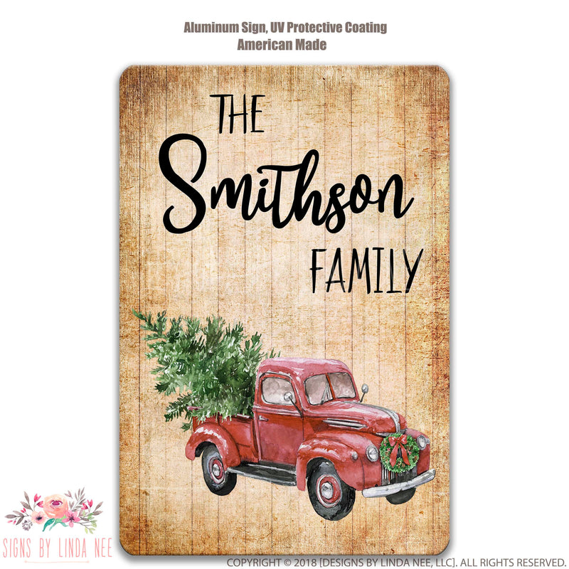 The Smithson Family Personalized Vintage Red Truck Farmhouse Blue Sign