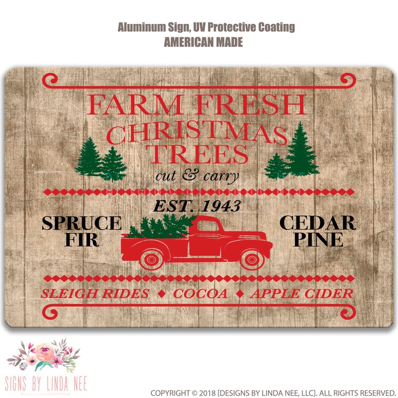 Farm Fresh Christmas Trees Sign Spruce Fir Cedar Pine Sleigh Rides Cocoa Apple Cider Farmhouse Sign Vintage Red Truck Sign Farm Sign SHO17