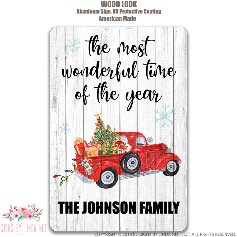 Personalized Family Name Sign Red Truck Sign Christmas Farmhouse Sign Vintage Truck Christmas Decoration Christmas Decor Family Gift SHO23