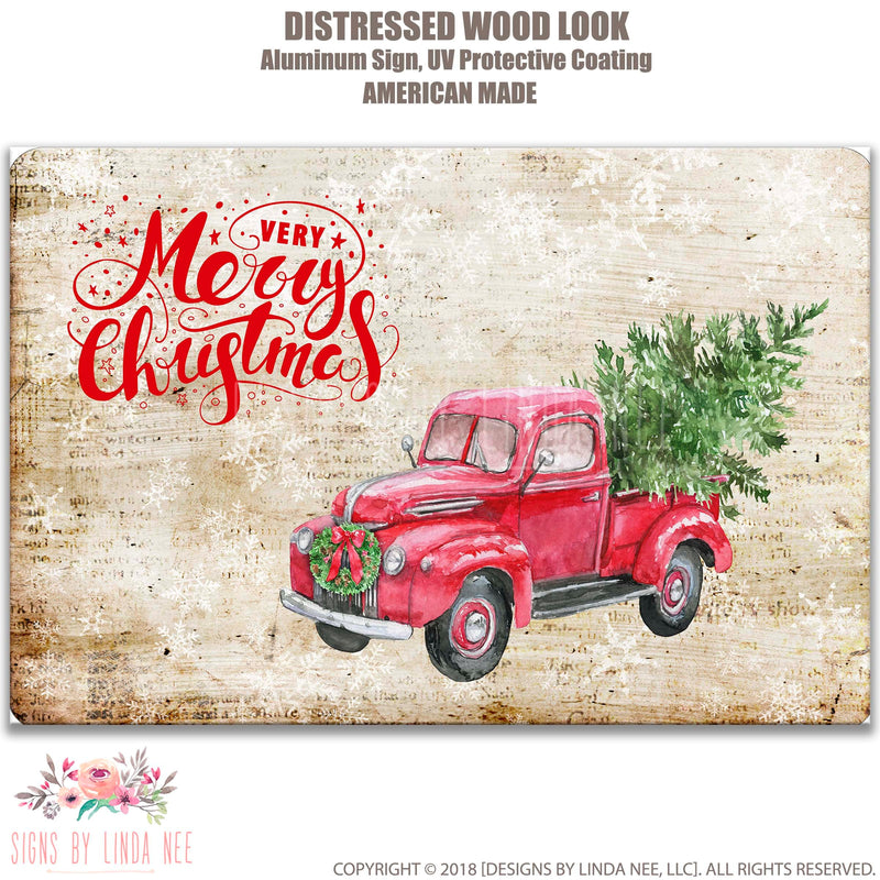 Merry Christmas Sign Red Truck Sign Farmhouse Sign Vintage Truck Christmas Decoration Christmas Decor Welcome Sign Rustic Christmas SHO9