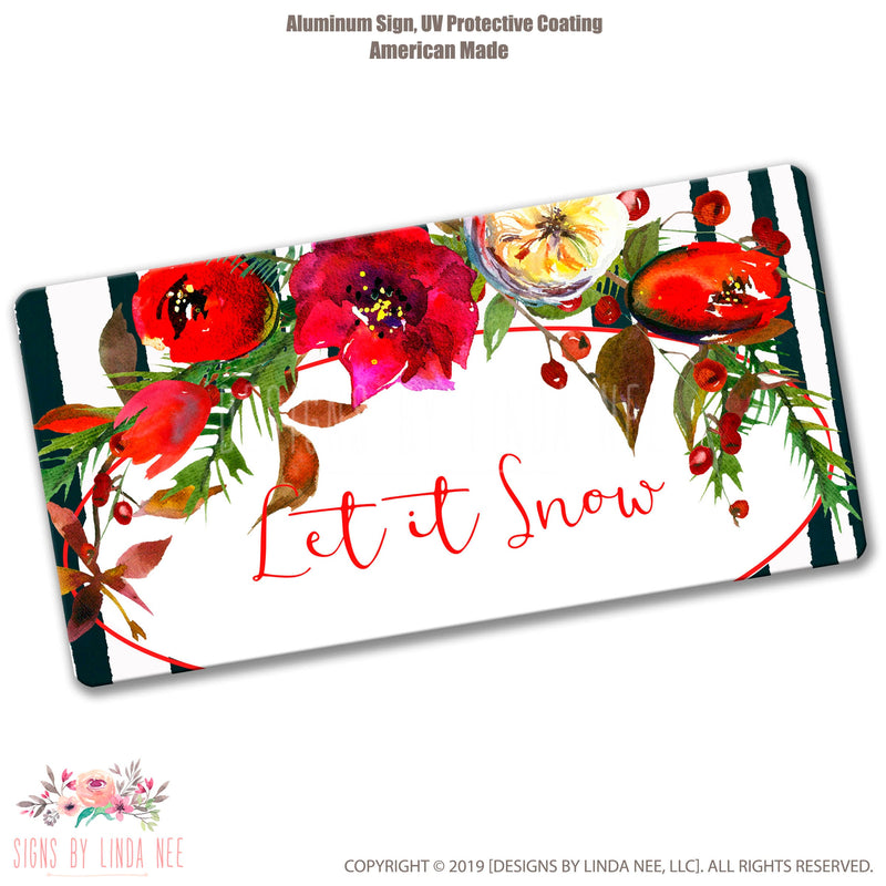 Let it Snow Sign, Floral Sign, Poinsettia Sign, Christmas Wreath Sign, Wreath Accent, Craft Supplies SHO32