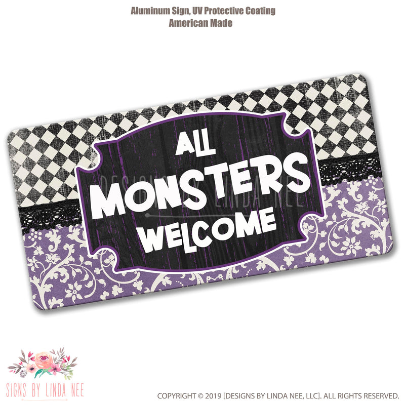 All Monsters Welcome Halloween Sign, Halloween Wreath, Halloween Decor, Front Door Wreath, Front Door Sign, Craft Supplies, Fall Sign SHO78