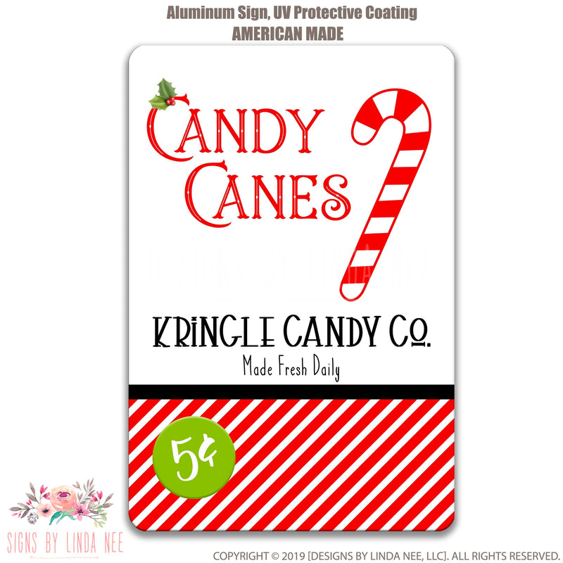 Candy Canes Sign, Candy Canes Decor, North Pole Sign, Kringle Candy Co, Candy Cane Sign, Holiday Candy Lover Sign, Metal Candy Decor SHO83