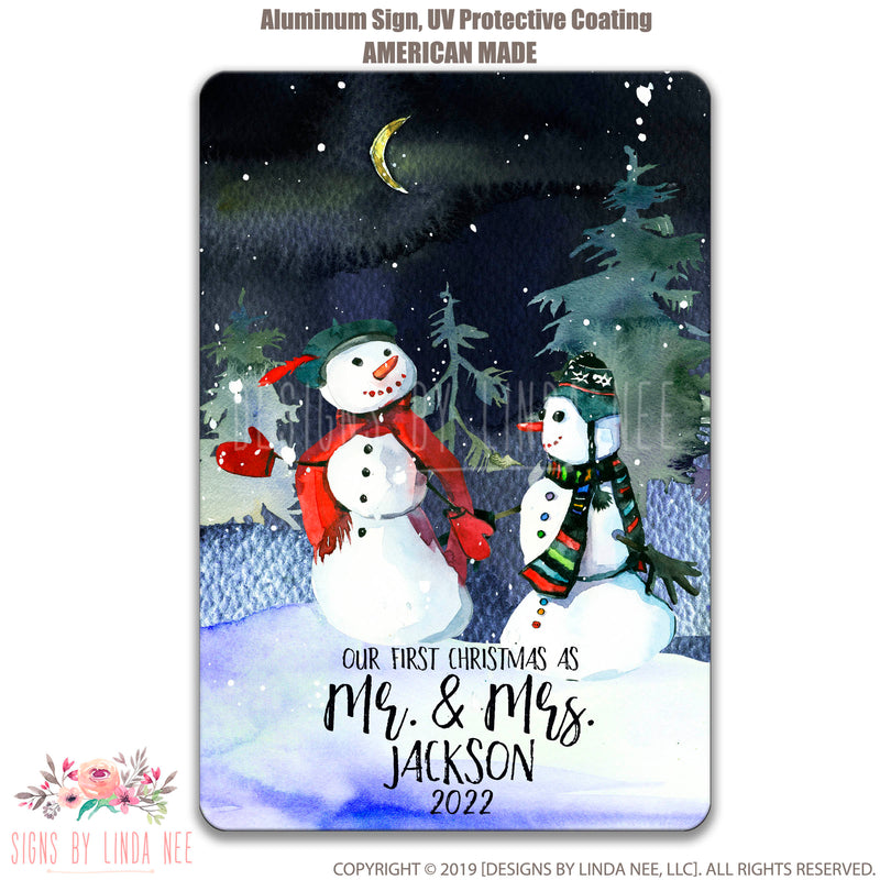 Engagement Gift, Personalized Engagement Gift, Snowman Couple Christmas Sign, Christmas Engagement, Newly Engaged Gift, Couples Gift SHO127