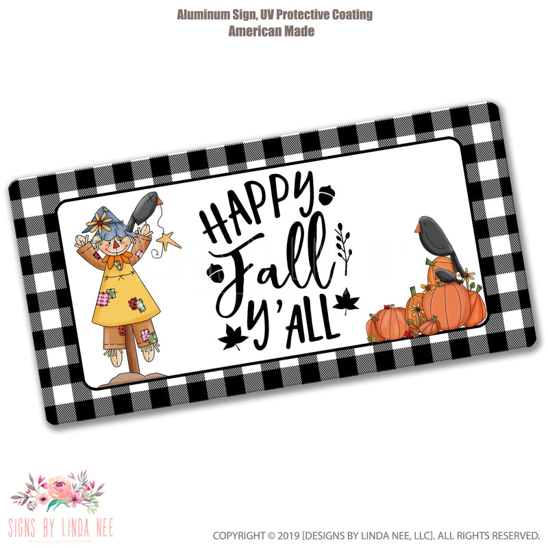 Primitive Fall Sign, Happy Fall Y'All Scarecrow Sign, Crows and Pumpkins, Fall Pumpkin Wreath Sign, Wreath Attachment, Front Door Sign SHO30